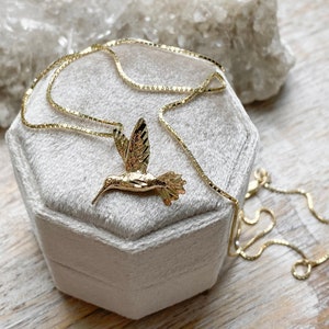 14kt Solid Gold, Sterling Silver or Gold Filled Hummingbird Necklace. Gold Hummingbird, Bird Jewelry, Native American, Solid Gold Jewelry