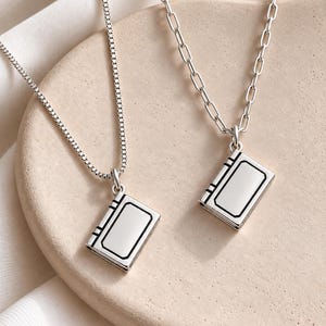 Sterling Silver  Book Necklace, Tiny Library Jewelry