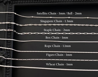 Petite Sterling Silver Satellite, Singapore, Staple, Box, Rope, Figaro, Wheat Chain. Sterling Silver Chains, Replacement Chain