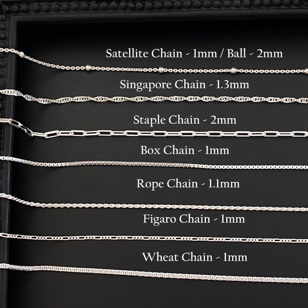 Petite Sterling Silver Satellite, Singapore, Staple, Box, Rope, Figaro, Wheat Chain. Sterling Silver Chains, Replacement Chain