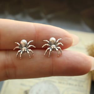 Sterling Silver Spider Stud Earrings. Spider Jewelry, Arachnid Jewelry, Gothic Jewelry, Patience Jewelry