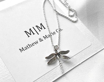 Sterling Silver Dragonfly Necklace. Dragonfly Jewelry, Bug Jewelry, Spirit Animal Necklace