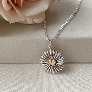 Sterling Silver Heart With Sunrays Necklace. Love Jewelry, Christmas Gift, Heart Jewelry, Sun Jewelry, Gift For Her, CHAIN CHOICES