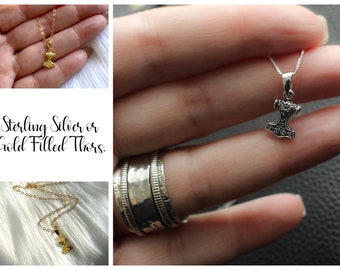 Tiny Thors Hammer in Sterling Silver or Gold Fill Necklace. Thors Hammer Jewelry, Norse Jewelry,Mjölnir, Viking Jewelry