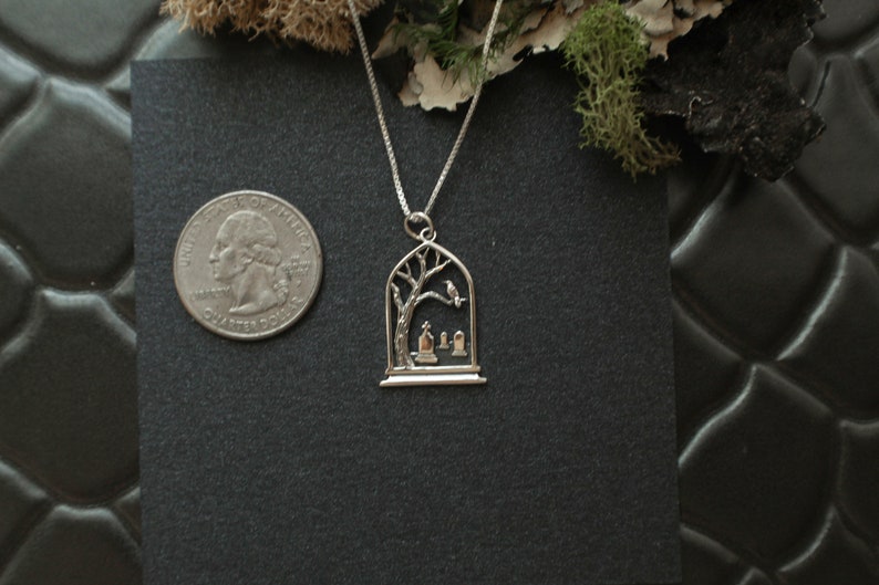 Sterling Silver Graveyard With Raven Necklace. Graveyard Etsy