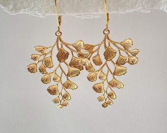 Gold Filled and Bronze Maidenhair Fern Earrings, Botanical Inspired