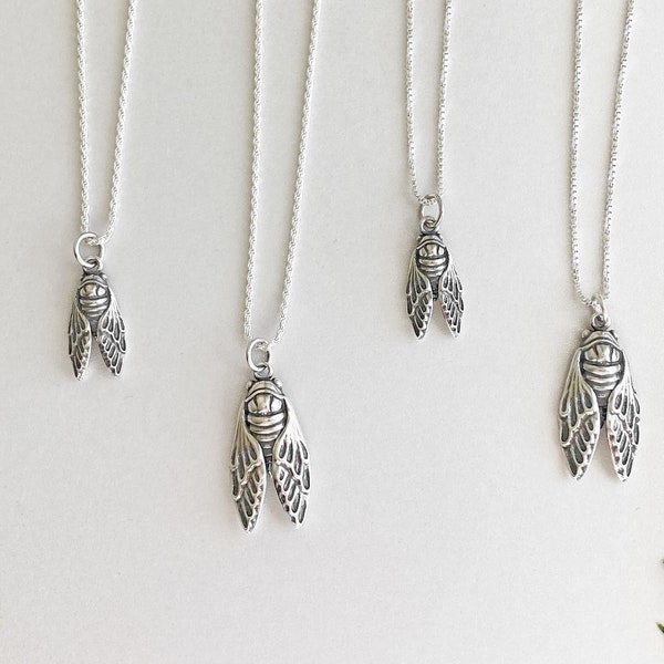 Sterling Silver Cicada Necklace Large or Small Your Choice! Bug Jewelry, Cicada Jewelry, Transformation Necklace.