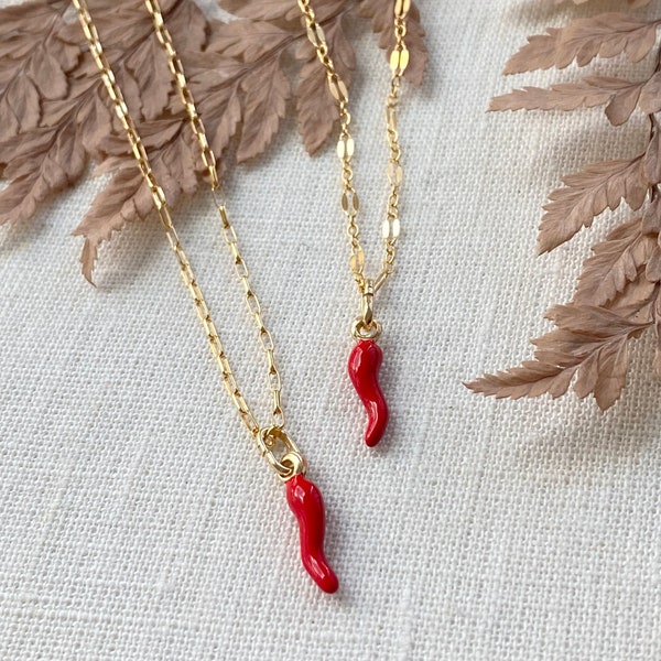 14kt Gold Filled Italian Horn Necklace. Cornicello Necklace, Good Luck Charm,Italian Jewelry, Protection Jewelry,Chili Jewelry,CHAIN CHOICES