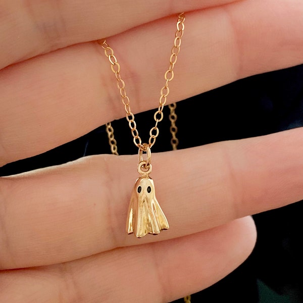 14kt Gold Filled Ghost Necklace. Ghost Jewelry, Halloween Gift, Apparition Jewelry, Spirit Jewelry, Spooky Jewelry, CHAIN CHOICES