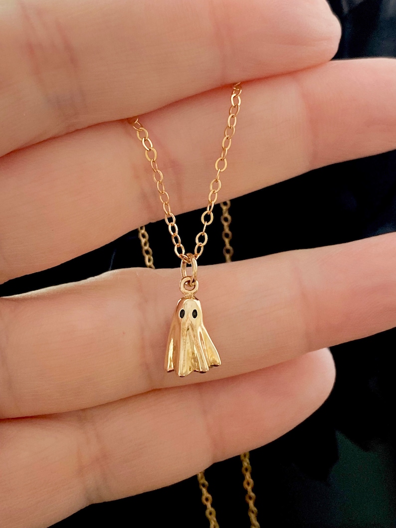 14kt Gold Filled Ghost Necklace. Ghost Jewelry, Halloween Gift, Apparition Jewelry, Spirit Jewelry, Spooky Jewelry, CHAIN CHOICES Bild 1