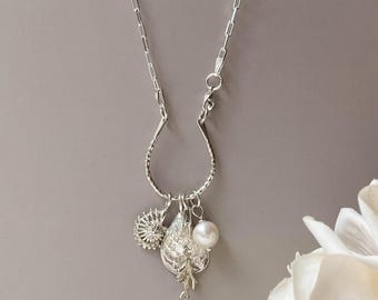 Sterling Silver Oyster Charm Necklace: Seashell, Pearl, Ocean Jewelry