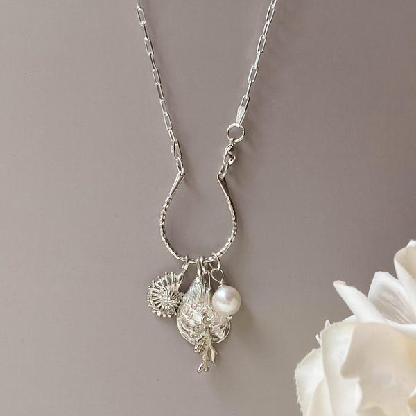 Sterling Silver Oyster Charm Necklace: Seashell, Pearl, Ocean Jewelry