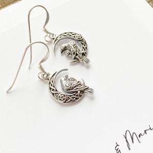 Sterling Silver Raven and Moon Earrings. Raven Jewelry, Moon Jewelry, Mystic Jewelry, Wiccan Jewelry, Crescent Jewelry, Creativity Jewelry image 3