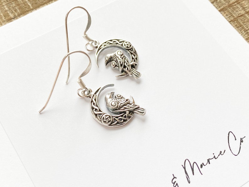 Sterling Silver Raven and Moon Earrings. Raven Jewelry, Moon Jewelry, Mystic Jewelry, Wiccan Jewelry, Crescent Jewelry, Creativity Jewelry image 3