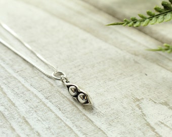 Sterling Silver or Gold Filled Pea Pod Necklace. Two Peas in a Pod Jewelry, Best Friend Necklace, Mothers Jewelry.