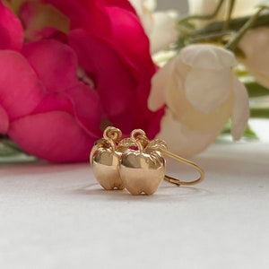 Gold Filled 3D Apple Lever Back Earrings. Apple Jewelry, Cottage Core Jewelry, Fruit Jewelry, Teacher Jewelry.