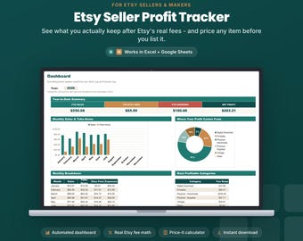 Etsy Seller Bookkeeping Spreadsheet | Profit & Fee Calculator | Shop Income Expense Tracker Excel Google Sheets Template