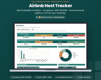 Airbnb Host Spreadsheet | Short Term Rental Income Tracker | Occupancy ADR RevPAR Calculator Excel Google Sheets