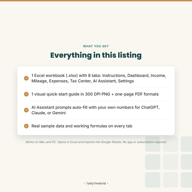 Uber and Lyft rideshare driver tax and mileage tracker spreadsheet - what's included. Instant-download template for Excel and Google Sheets. For Uber and Lyft rideshare drivers.