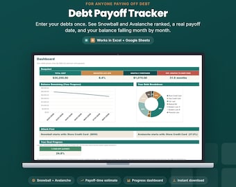 Debt Payoff Tracker Spreadsheet | Snowball Avalanche Calculator | Credit Card Loan Payoff Planner Excel Google Sheets