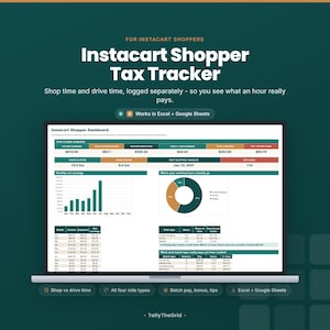 Instacart Shopper Tax Tracker Spreadsheet | Batch Log with Shop vs Drive Time | Dead Miles, Tips | Excel Google Sheets