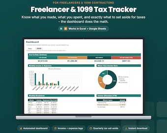 Kalkylblad för inkomstspårning för frilansare | Skatteberäknare 1099 | Bokföring för egenföretagare i Excel och Google Sheets