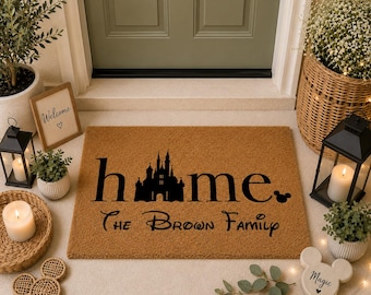 Personalized Disney Inspired Doormat | Custom Family Name Mat | Castle Home Doormat | Disney Family Gift | Housewarming Gift | New Home Gift