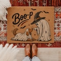 Funny Halloween Dog Doormat, Golden Retriever Graphic Door Mat, Cute Ghost Welcome Mat, Spooky Autumn Entrance Decor, Dog Lover Gift