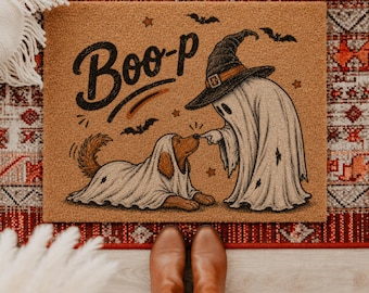 Lustige Halloween-Fußmatte mit Hundemotiv, Fußmatte mit Golden-Retriever-Grafik, niedliche Geister-Fußmatte, gruselige Herbstdeko für den Eingangsbereich, Geschenk für Hundeliebhaber