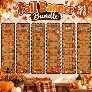 Höst-"Bucket List"-bannerpaket, set med 6 redigerbara Canva-mallar, höstfotobanners 24x72