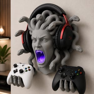 RGB-Medusa-Gaming-Wandhalterung | Headset-Controller-Halterung | Mythologie-Dekoration