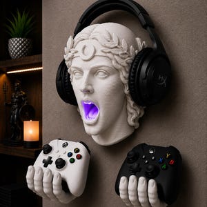 Soporte para controlador de auriculares gaming RGB Artemis / Soporte de pared inspirado en la mitología