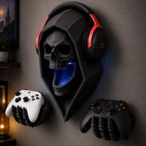Wandhalterung für Gaming-Headset-Controller mit Sensenmann-Motiv | RGB-LED-Halterung für die Spielstation