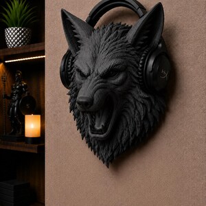 Wolf Gaming Wall Mount | Headphone & Controller Holder | Wolf Gamer Decor | Headset Organizer