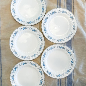 Vintage Johnson Bros Ironstone Bread Plates Set of 5 Blue Floral Transferware Small Table Setting Appetizer Dessert Side Plates Tableware