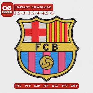 May include: An embroidered FC Barcelona crest patch featuring a shield with a red cross on white, red and yellow vertical stripes, a central gold band with black FCB text, and a lower section with blue and red stripes and a gold soccer ball.