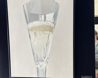 Bubbly- Still life painting  -champagne art- Prosecco art- original oil painting- wine study- wine painting-