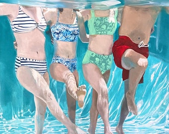 Underwater Swimming Art- Summer Sunday-  ARCHIVAL PRINT