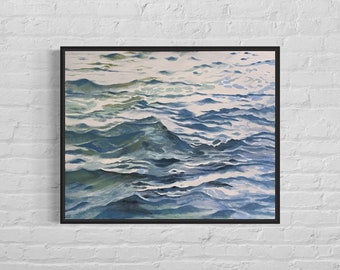 Ocean Waves- simple- modern art- large water study- original oil painting- water art- blue abstract art