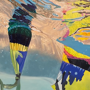 Underwater Swimming Art- Liquid Kaleidoscope - large art - figure torso painting- oil painting - realism- 36x48