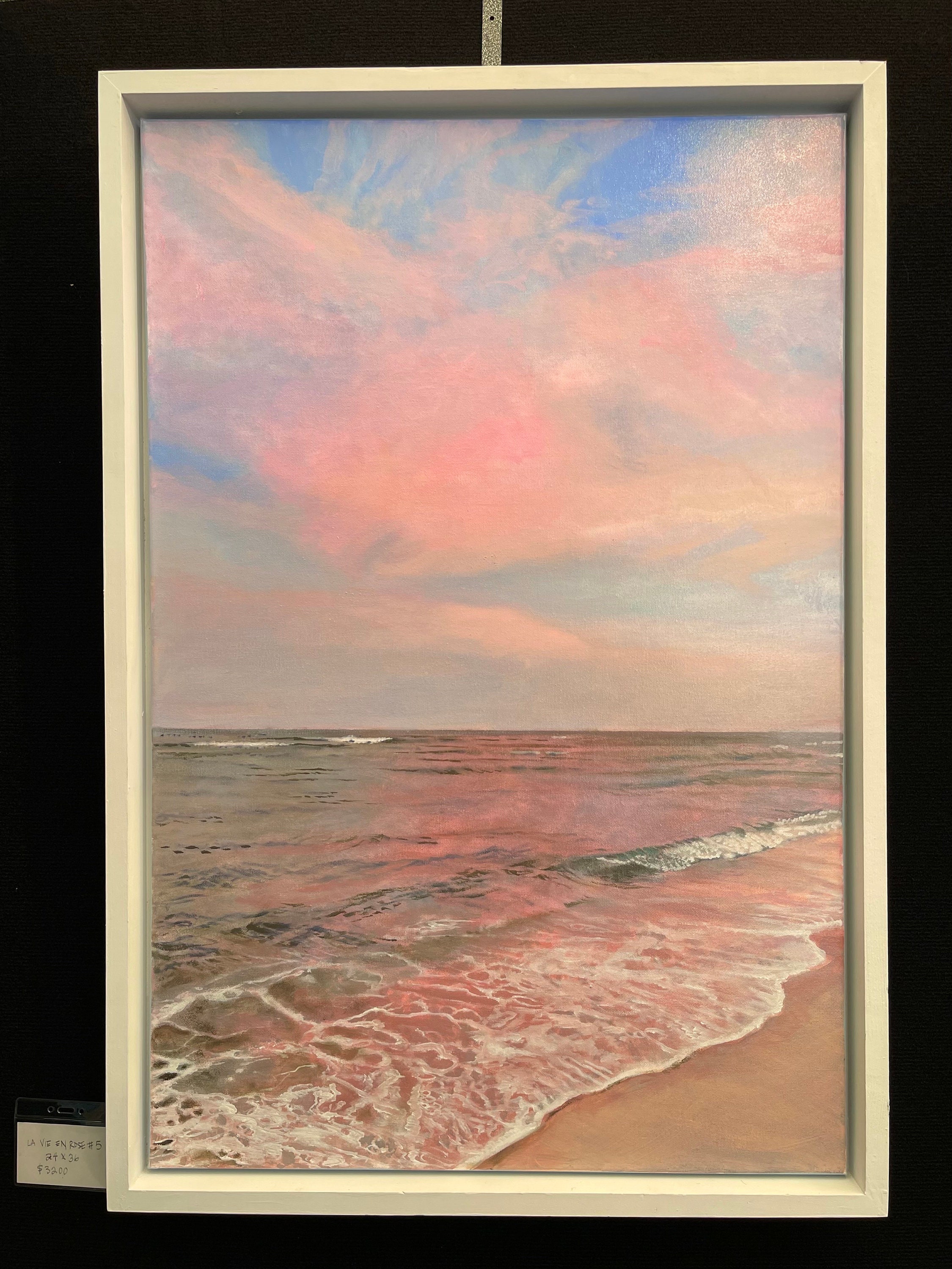 オリジナル油絵：ピンクの夕焼けの海の風景（24x36） - Etsy 日本