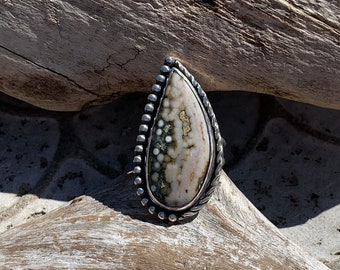 U.S. Size 8 - Ocean Jasper Talon Ring in Sterling Silver - Artisan Made Sterling Silver Ocean Jasper Ring