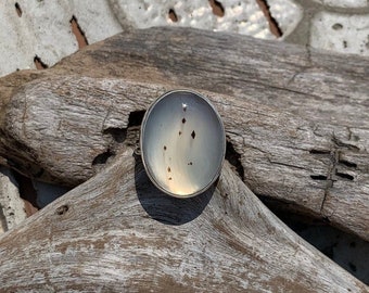 U.S. Size 6 - Speckled Oval Montana Agate Ring in Sterling Silver - Artisan Made Sterling Silver Montana Agate Ring