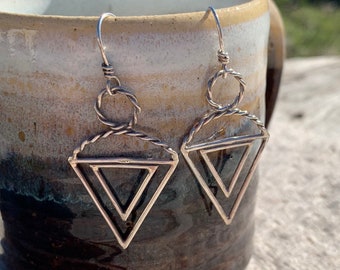 Punch Dagger Earrings with Twisted Hilt in Sterling Silver - Artisan Silver Geometric Earrings