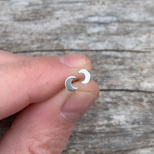 Tiny Crescent Moon Stud Earrings in Sterling Silver - Simple Everyday Sterling Silver Post Earrings
