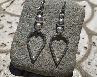 Double Dot Teardrop Earrings in Sterling Silver - Geometric Earrings - Silver Earrings
