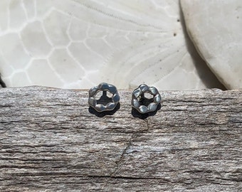 Rustic Pebble Circle Post Earrings in Sterling Silver - Geometric Stud Earrings - Textured Silver Earrings