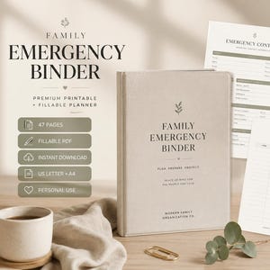 Family Emergency Binder Printable | Home Organization Planner PDF | Important Documents Organizer | Fillable Template