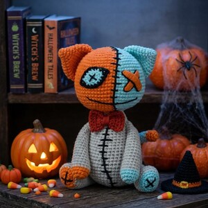 3-in-1-Häkelanleitung für Halloween: Gruselig-süße Amigurumi-PDF, Patchwork-Puppe zum Häkeln, Halloween-Deko zum Selbermachen