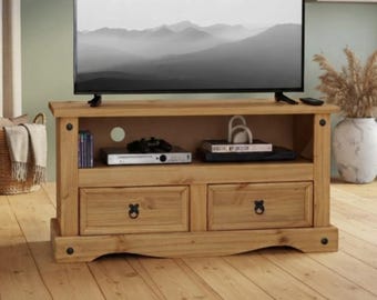 Corona TV-Ständer für Flachbildfernseher mit 2 Schubladen – Massives mexikanisches Kiefernholz